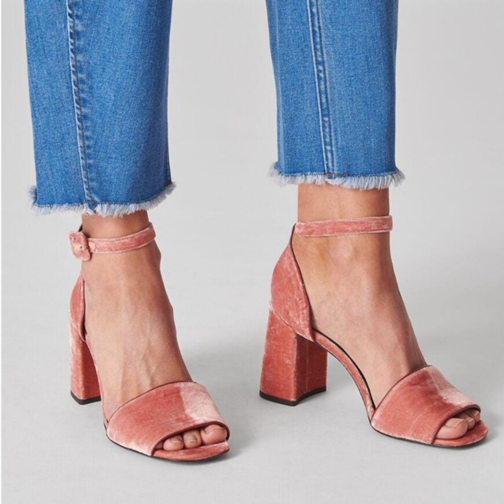 Whistles Hedda Pink Velvet Block Heel Sandal
